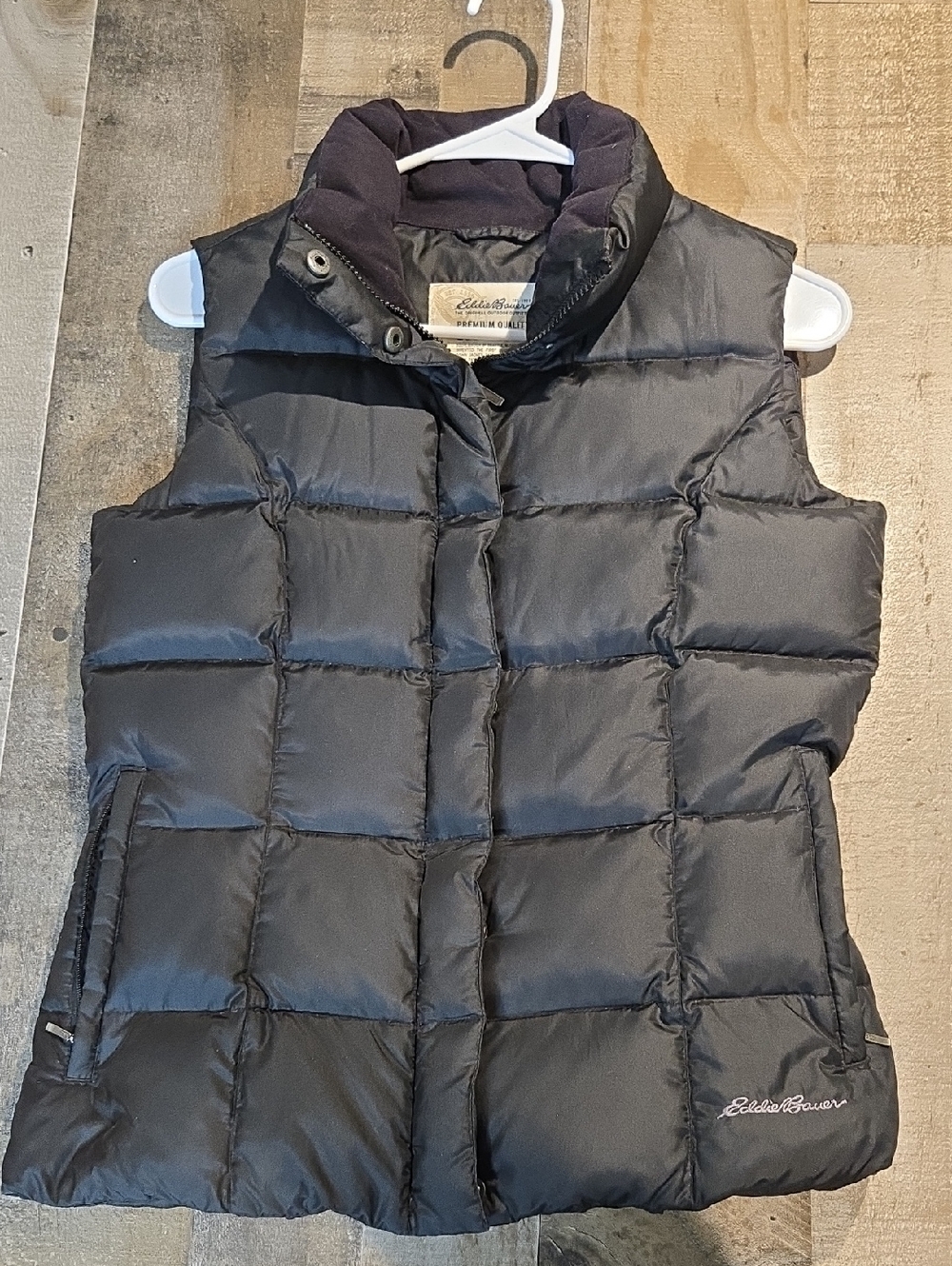 Eddie Bauer XS Black Quilted Down Vest with High Collar